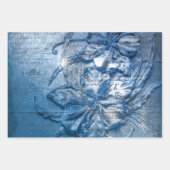 blauw met ingegraven Floral Motif Pattern Glitter Inpakpapier Vel (Voorkant 3)