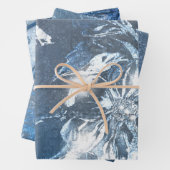 blauw met ingegraven Floral Motif Pattern Glitter Inpakpapier Vel (In situ)