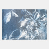 blauw met ingegraven Floral Motif Pattern Glitter Inpakpapier Vel (Voorkant)