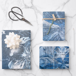  blauw met ingegraven Floral Motif Pattern Glitter Inpakpapier Vel