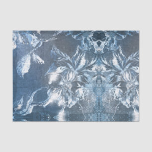  blauw met ingegraven Floral Motif Pattern Glitter Tissuepapier