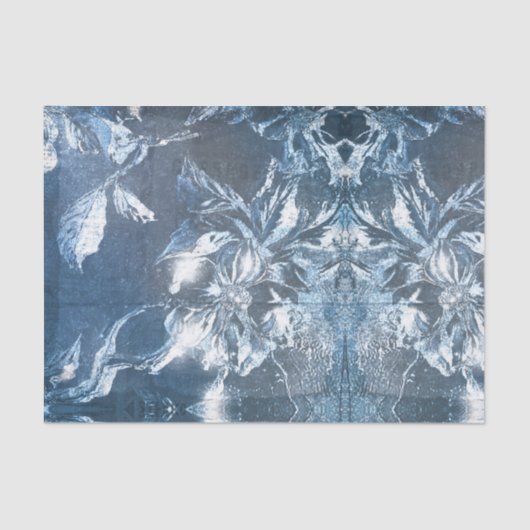  blauw met ingegraven Floral Motif Pattern Glitter Tissuepapier (Voorkant)