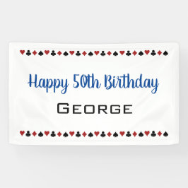 Blauw met Kaart Suits Casino Thema Birthday Spandoek