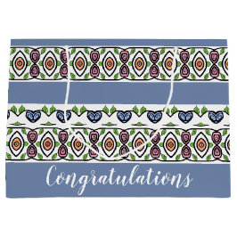 Blauw met kleurrijk patroon groot cadeauzakje