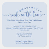 Blauw Met Liefde Gemaakt Script Ingredient Product Vierkante Sticker (Voorkant)