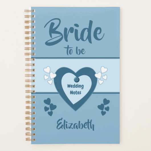 Blauw met liefde harten bruiloft planner (Voorkant)