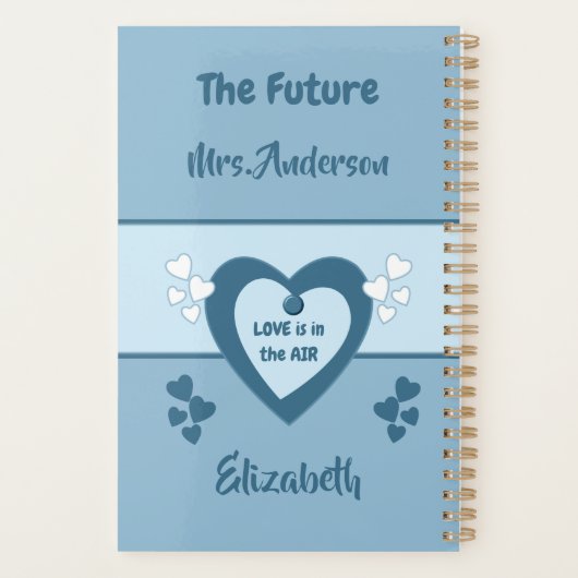 Blauw met liefde harten bruiloft planner (Achterkant)