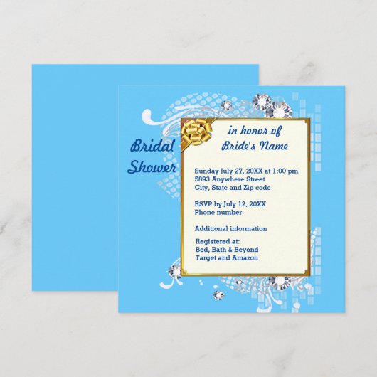 Blauw met Lijst Diamonds Bridal Shower Kaart (Voorkant / Achterkant)