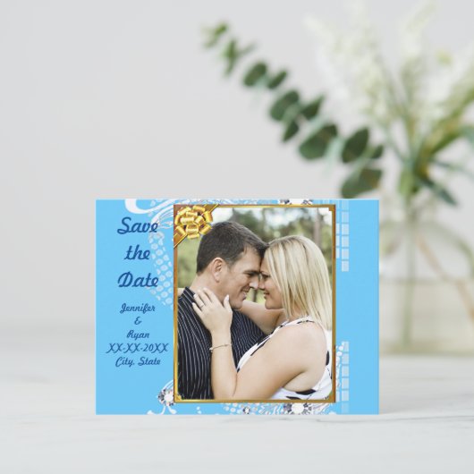 Blauw met Lijst Diamonds Sla het Briefkaart Datum  (Staand voorkant)