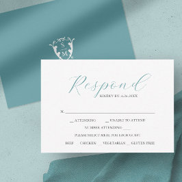 Blauw met Maaltijd Keuze Monogram RSVP Kaarten Kaartje