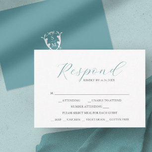 Blauw met Maaltijd Keuze Monogram RSVP Kaarten Kaartje