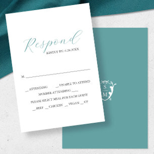 Blauw met Maaltijd Keuze Monogram RSVP Kaarten Kaartje