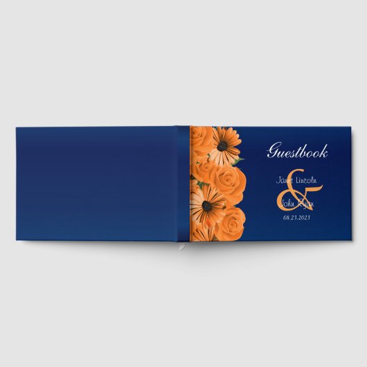 Blauw met Oranje Roos en Daisy Guestbook Gastenboek (Volledig)