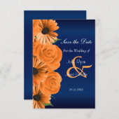 Blauw met Oranje Roos en datum opslaan Save The Date (Voorkant / Achterkant)
