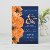 Blauw met Oranje Roos en feestdagen Kaart (Staand voorkant)