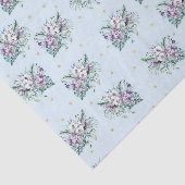 Blauw met paarse bloemen en gouden stippen tissuepapier (Detail)