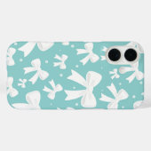 Blauw met parels en witte bogen Coquette Case-Mate iPhone Case (Achterkant (horizontaal))