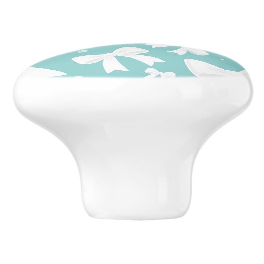 Blauw met parels en witte bogen Coquette Keramische Knop (Zijkant)