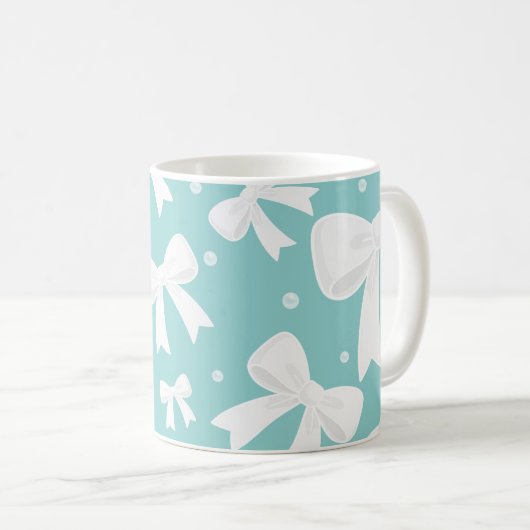 Blauw met parels en witte bogen Coquette Koffiemok (Voorkant rechts)