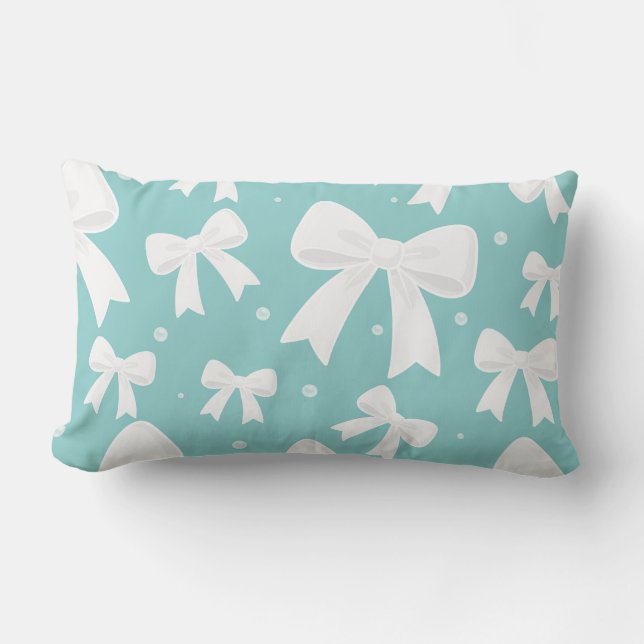 Blauw met parels en witte bogen Coquette Kussen (Voorkant)