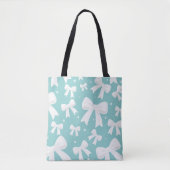 Blauw met parels en witte bogen Coquette Tote Bag (Voorkant)