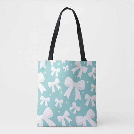 Blauw met parels en witte bogen Coquette Tote Bag (Voorkant)