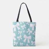 Blauw met parels en witte bogen Coquette Tote Bag (Achterkant)