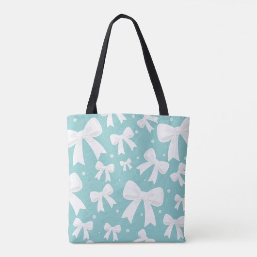 Blauw met parels en witte bogen Coquette Tote Bag (Achterkant)