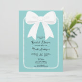 Blauw Met Parels Witte Bogen Coquette Vrijgezellen Kaart (Staand voorkant)