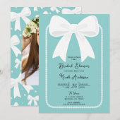 Blauw Met Parels Witte Bogen Coquette Vrijgezellen Kaart (Voorkant / Achterkant)