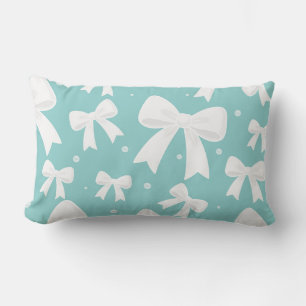 Blauw Met Parels & Witte Lint Coquette  Kussen