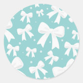 Blauw Met Parels Witte Strikken Coquette Bruidsdou Ronde Sticker (Voorkant)