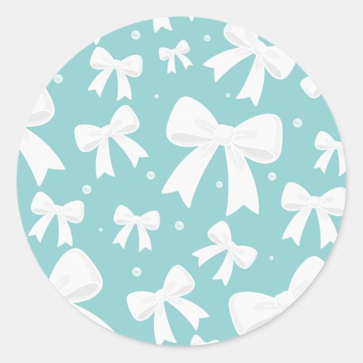 Blauw Met Parels Witte Strikken Coquette Bruidsdou Ronde Sticker (Voorkant)