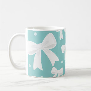 Blauw Met Parels & Witte Strikken Coquette  Koffiemok