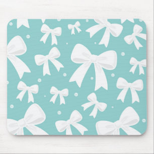 Blauw Met Parels & Witte Strikken Coquette  Muismat