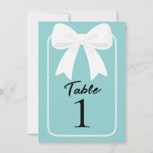 Blauw Met Parels Witte Strikken Coquette Tafelnumm Kaart