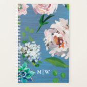  blauw met pastelbloemen Monogram Planner (Voorkant)