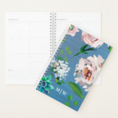  blauw met pastelbloemen Monogram Planner (Display)