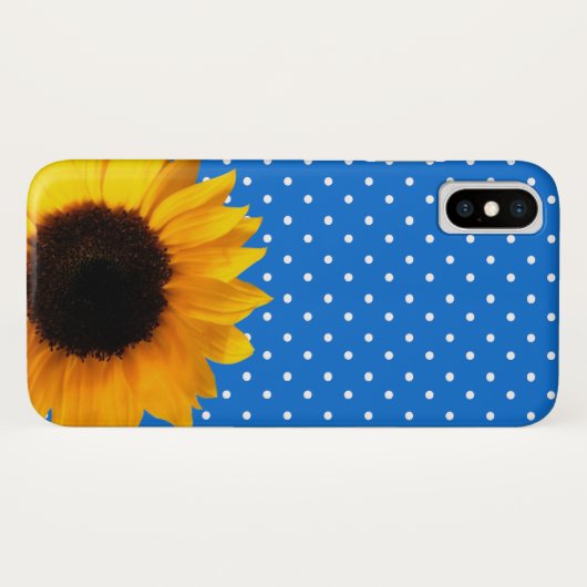 Blauw met pokadots en zonnebloem iPhone X Hoesje (Achterkant (horizontaal))