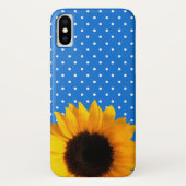 Blauw met pokadots en zonnebloem iPhone X Hoesje (Achterkant)