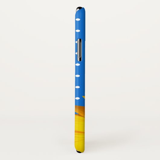 Blauw met pokadots en zonnebloem iPhone X Hoesje (Achterkant / rechts)