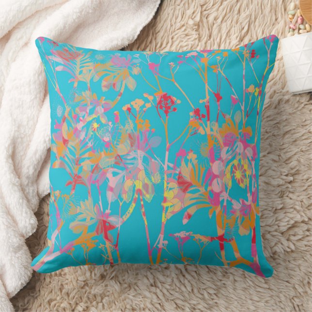 Blauw met psychedelische bloemen kussen (Deken)