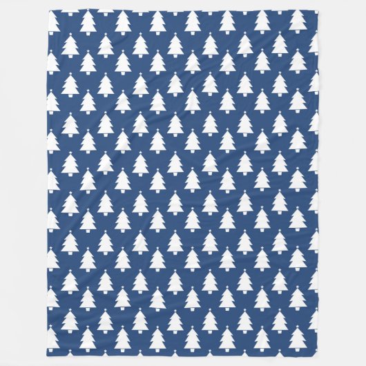 BLAUW MET RIJEN WITTE KERSTBOMEN FLEECE DEKEN (Voorkant)