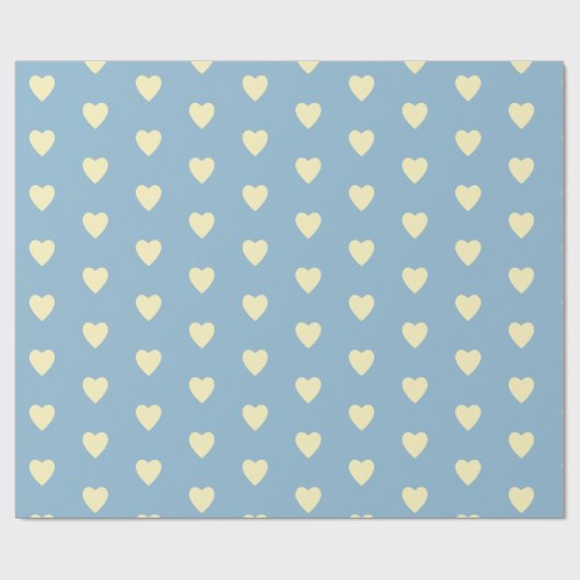 Blauw met roomgeel hart cadeaupapier (Vlak)