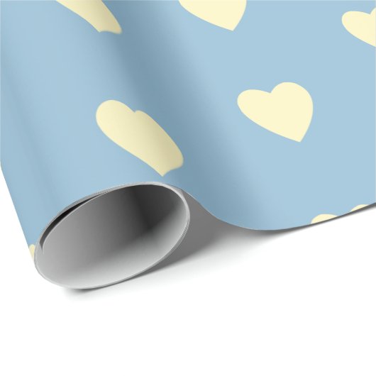 Blauw met roomgeel hart cadeaupapier (Rol Hoek)
