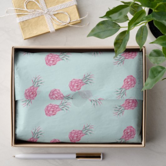 Blauw met roze ananas tissuepapier (Geschenk)