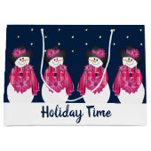 Blauw met roze sneeuwpop groot cadeauzakje (Voorkant)