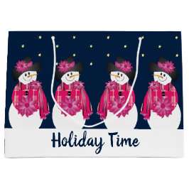 Blauw met roze sneeuwpop groot cadeauzakje