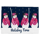 Blauw met roze sneeuwpop groot cadeauzakje (Achterkant)