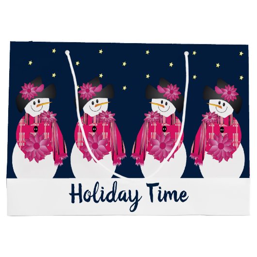 Blauw met roze sneeuwpop groot cadeauzakje (Achterkant)